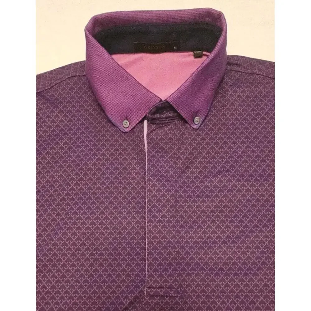 Greyson Polo Men’s Medium Purple Geometric Wolf Performance‎ Golf EUC